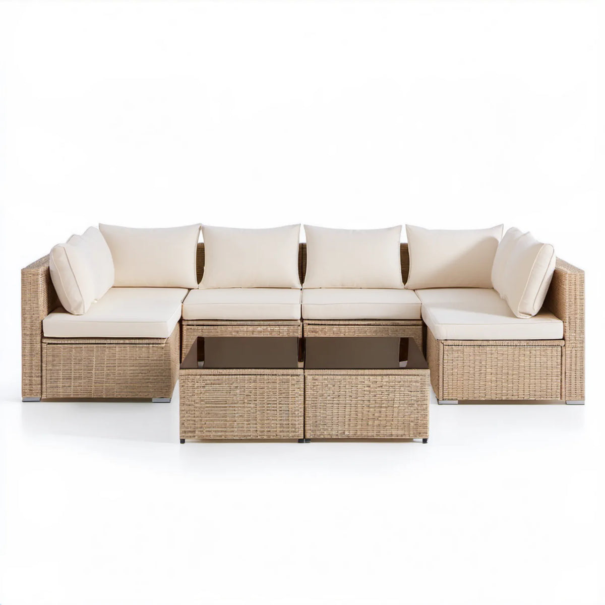Modułowa sofa ogrodowa 6-elementowa z technorattanu PE, beżowo-kremowa, 290 x 75 x 65 cm
