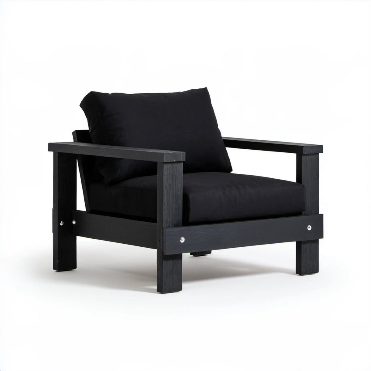 Czarny fotel ogrodowy z litego drewna akacjowego z poduszkami 69 x 63 x 86 cm