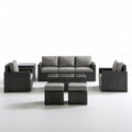 6-częściowy zestaw ogrodowy z technorattanu PE, czarno-szary, sofa 180 x 70 x 70 cm