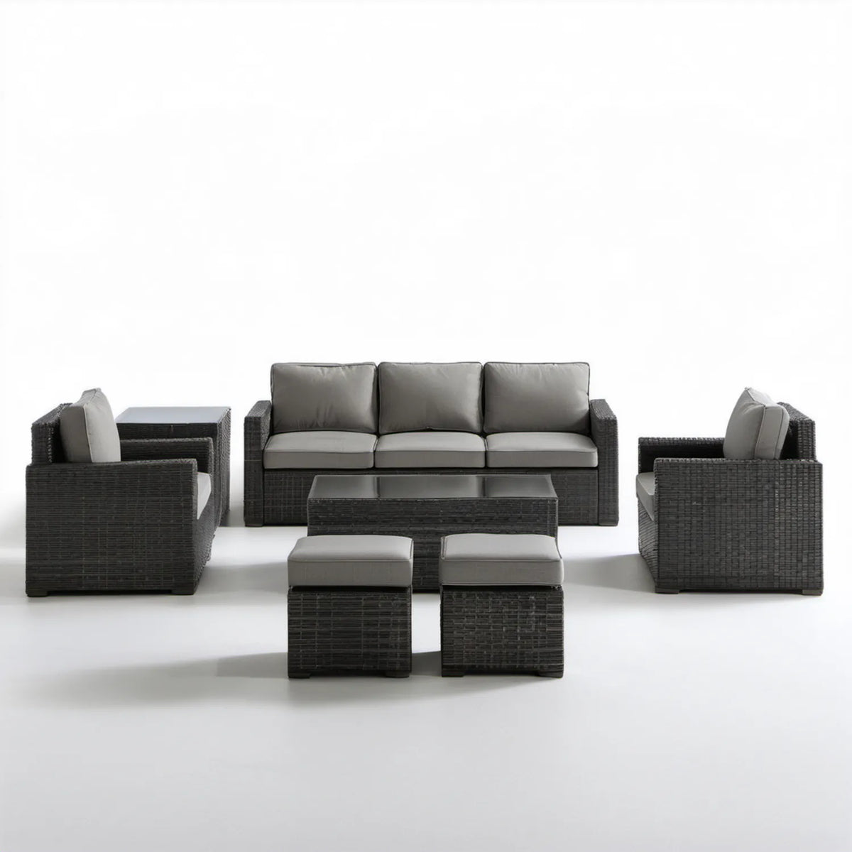6-częściowy zestaw ogrodowy z technorattanu PE, czarno-szary, sofa 180 x 70 x 70 cm