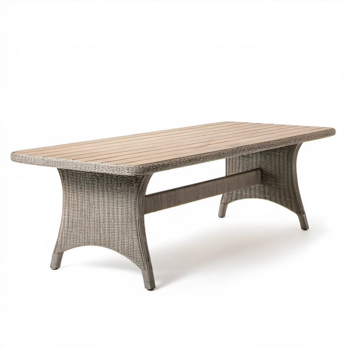 Prostokątny stół ogrodowy z technorattanu PE i drewna tekowego Taupe/Beżowy 240 x 100 x 74 cm