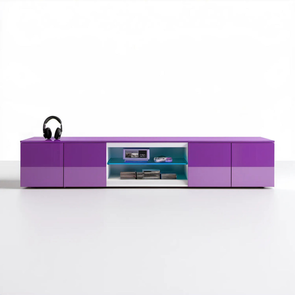 Szafka RTV fioletowo-biało-turkusowa 200 x 40 x 45 cm z laminowanej płyty wiórowej