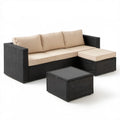 Narożna sofa ogrodowa z technorattanu ze stolikiem 193 x 136 x 60 cm Czarny/Beżowy