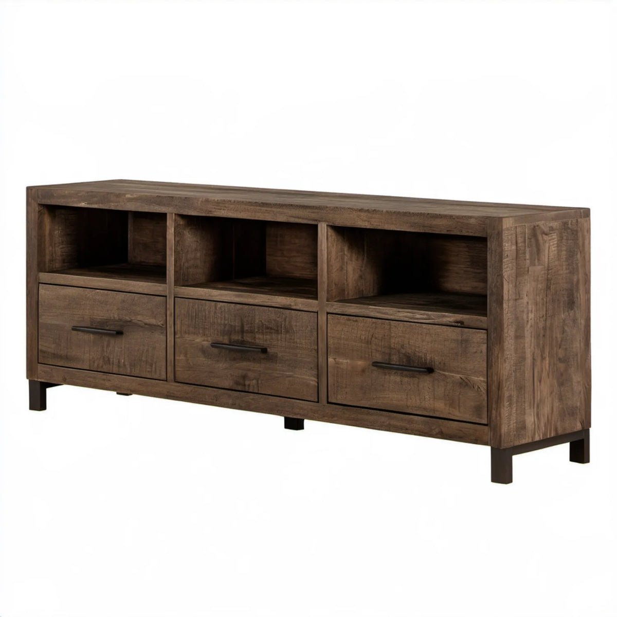 Brązowa szafka RTV z litego drewna mango 140 x 40 x 55 cm, 3 szuflady