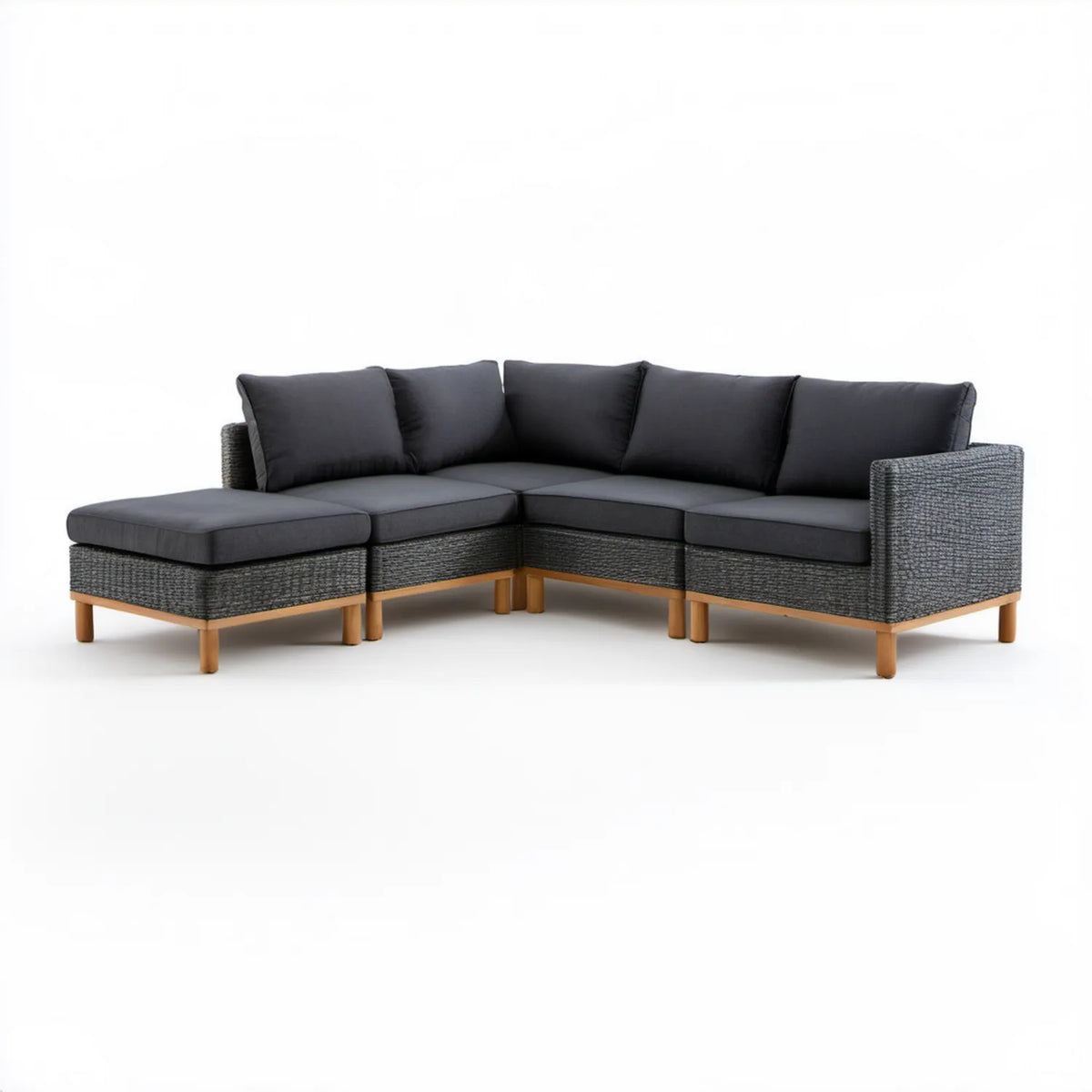 4-osobowa narożna sofa ogrodowa z lewostronnym szezlongiem, grafitowa/czarna/naturalny brąz, 250 x 190 x 80 cm