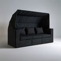 Czarna sofa ogrodowa 3-osobowa z regulowanym daszkiem, 200 x 75 x 170 cm